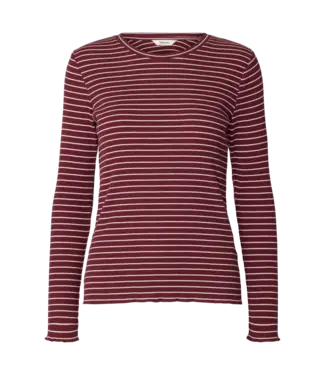 Selected Femme Wanna Crew Neck Tee Stripes Tawny Port