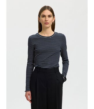 Selected Femme Wanna Crew Neck Tee Stripes Dark Sapphire