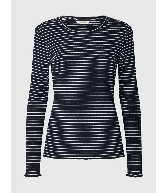Selected Femme Wanna Crew Neck Tee Stripes Dark Sapphire