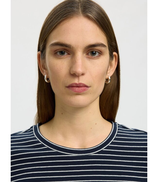 Selected Femme Wanna Crew Neck Tee Stripes Dark Sapphire