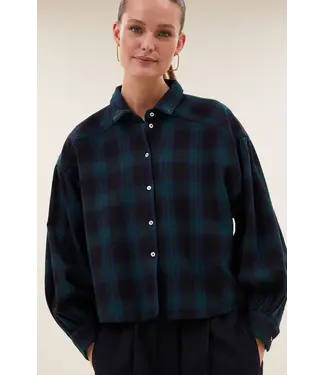 By Bar Sarah Short Green Check Blouse