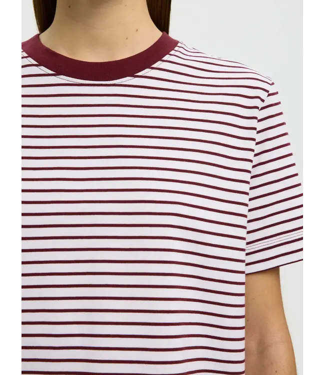 Selected Femme Essential Ss Striped Boxy Tawny Port