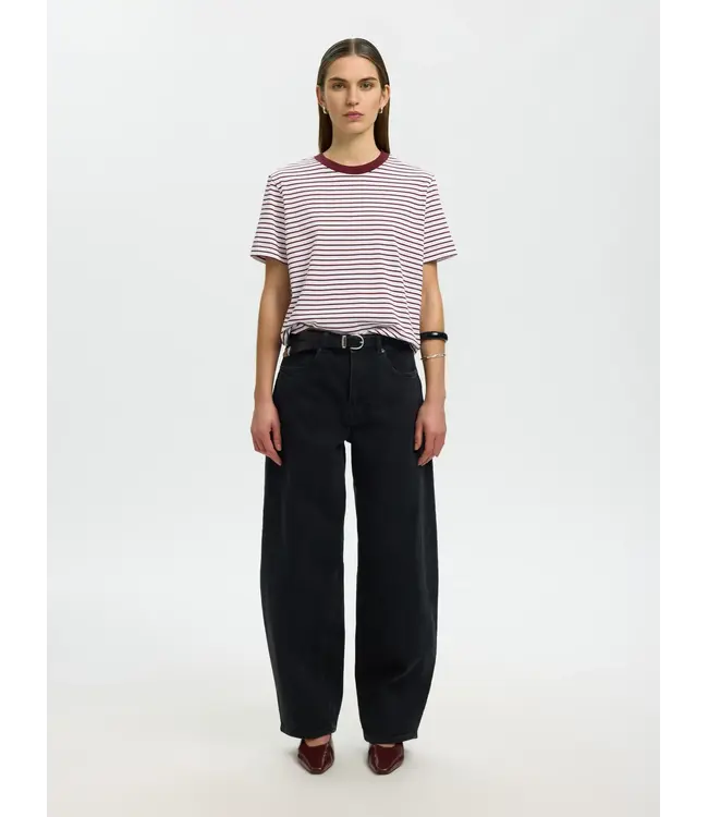 Selected Femme Essential Ss Striped Boxy Tawny Port
