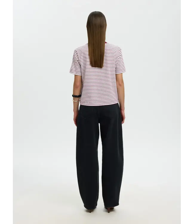 Selected Femme Essential Ss Striped Boxy Tawny Port
