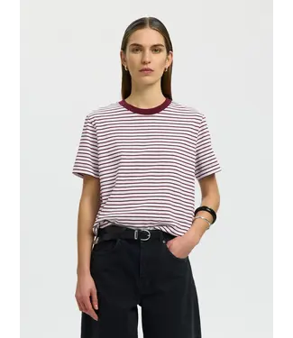 Selected Femme Essential Ss Striped Boxy Tawny Port