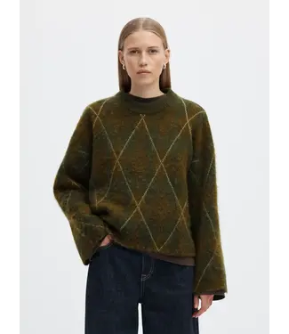 Selected Femme Lulu Brushed Argyle Knit O-neck