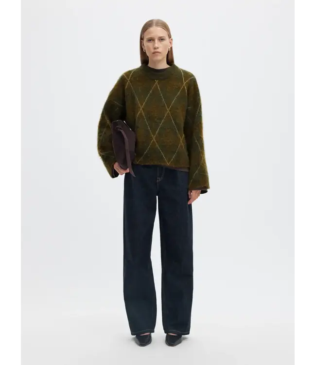 Selected Femme Lulu Brushed Argyle Knit O-neck