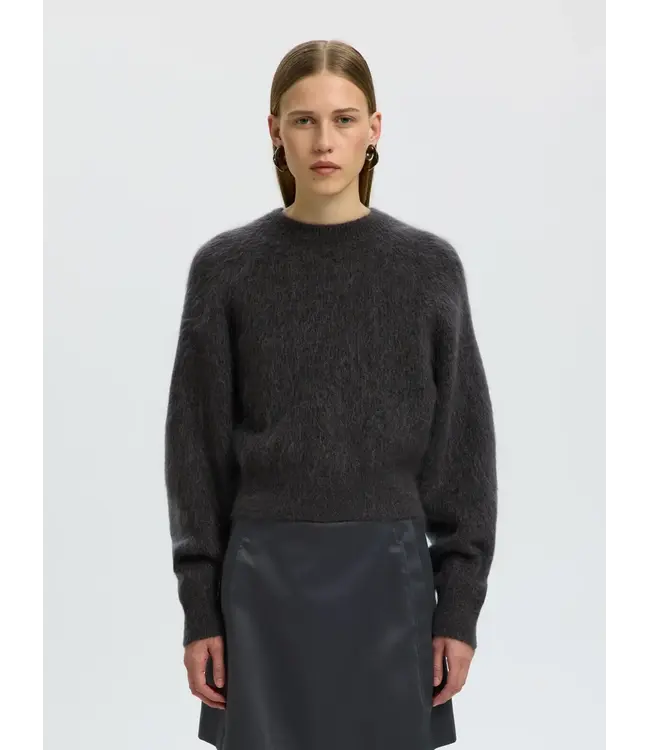 Selected Femme Mira Knit Short O-neck Asphalt