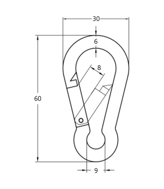 Talamex Karabijnhaak met knik RVS 60 mm