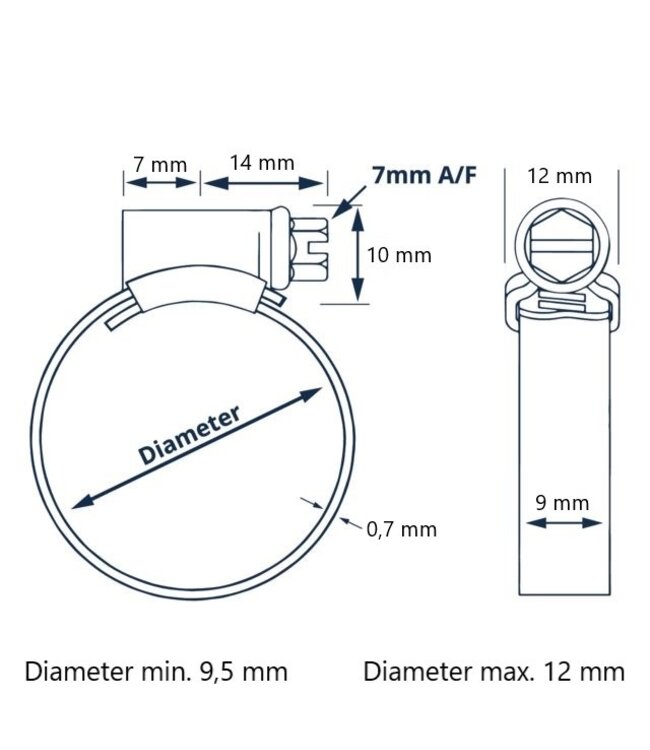 10 stuks Slangklemmen 9-12 mm RVS hi-grip NR.12