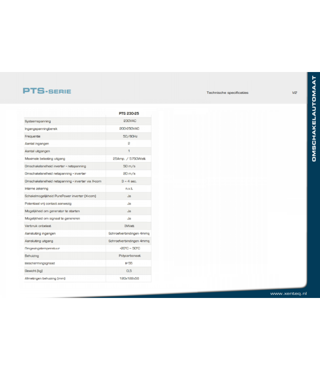 Xenteq Omschakelbox PTS 230-25 inverter / netspanning