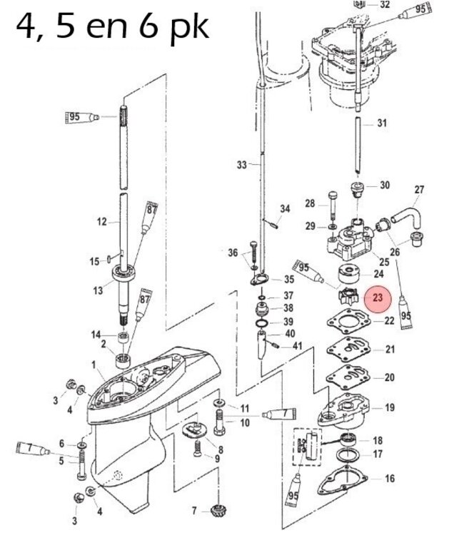 Mercury Waterpomp impeller voor 2,5 t/m 6 pk buitenboordmotor