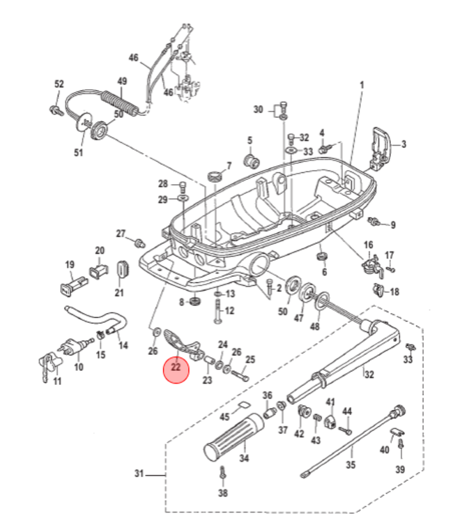 Mercury Schakelhendel voor 4, 5 en 6 pk buitenboordmotor