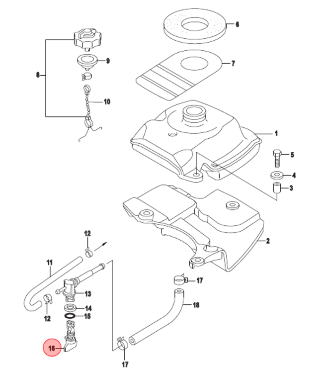 Quicksilver Knop benzinekraan 2,5 en 3,5 pk buitenboordmotor