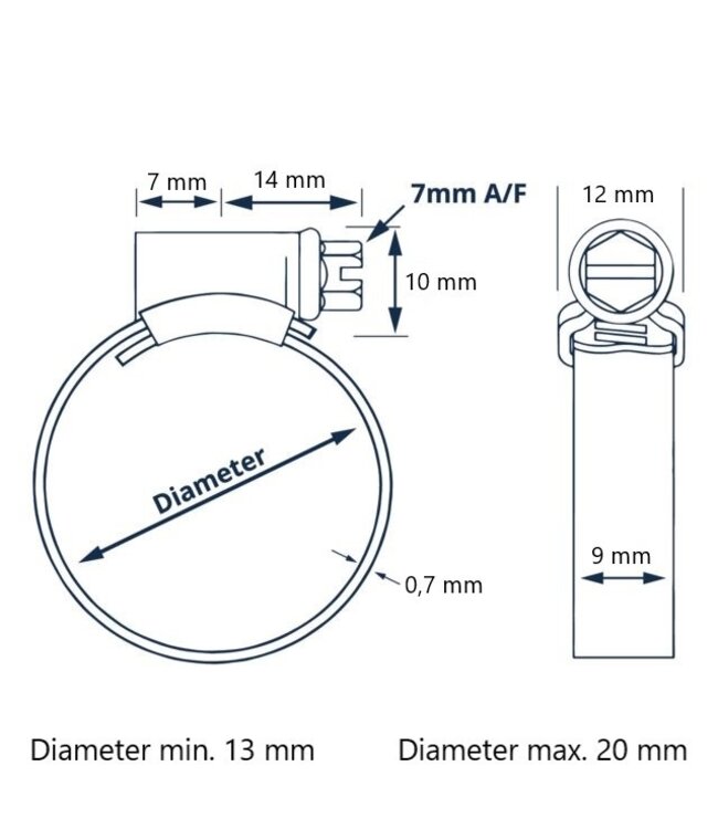 10 stuks Slangklemmen 13-20 mm RVS hi-grip NR.20