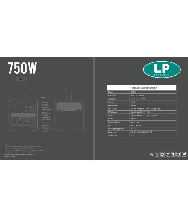 LP Draagbare stroomgenerator ESS 500 Wh