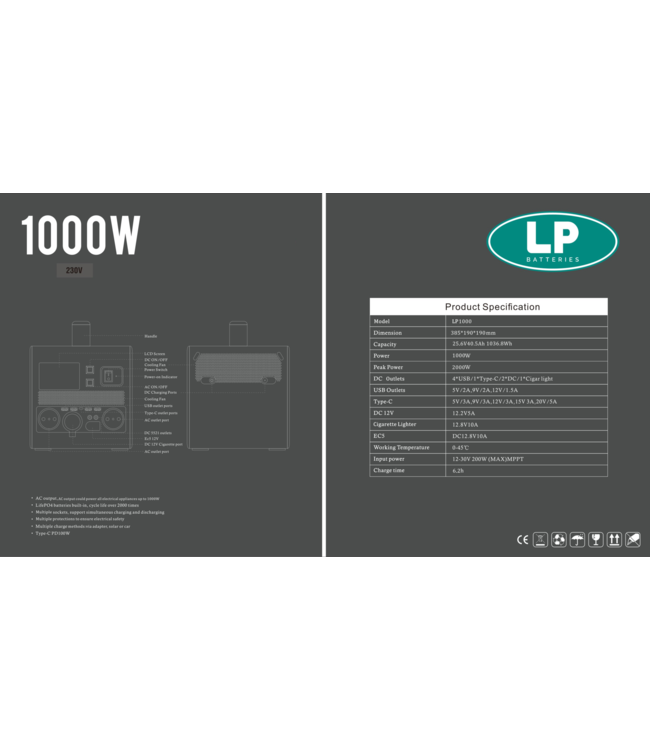LP Draagbare stroomgenerator ESS 1000 Wh