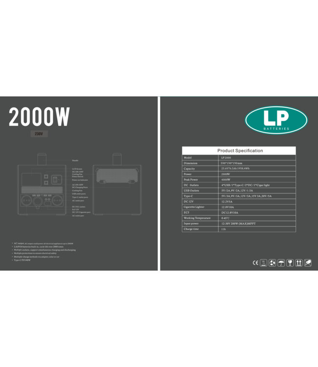 LP Draagbare stroomgenerator ESS 2000 Wh