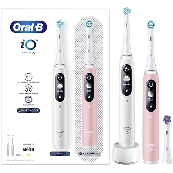 Oral-B iO Series 6 White + Extra Body Pink + 1 extra Aufsteckbürste Oral-B Oral-B iO Series 6 White + Extra Body Pink + 1 extra Aufsteckbürste