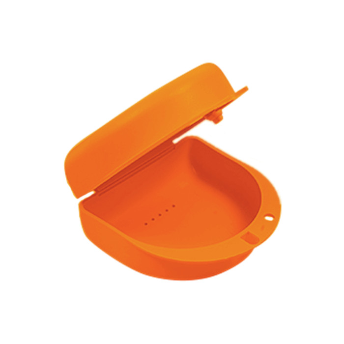 Gebissbehälter für Prothesen, Zahnspangen, Mundschutze - Orange – Medium