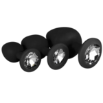 EasyToys Silikon Buttplug Set mit Diamant - Schwarz EasyToys EasyToys Silikon Buttplug Set mit Diamant - Schwarz