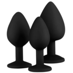 EasyToys Silikon Buttplug Set mit Diamant - Schwarz EasyToys EasyToys Silikon Buttplug Set mit Diamant - Schwarz