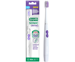 GUM Sunstar GUM Sonic Ortho Weiß – Batteriebetriebene Zahnbürste für Zahnspangen