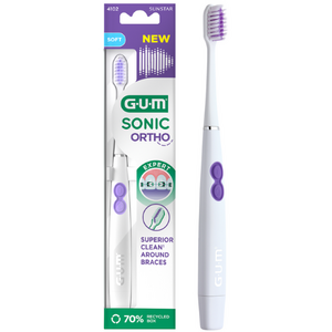 GUM Sonic Ortho Weiß – Batteriebetriebene Zahnbürste für Zahnspangen