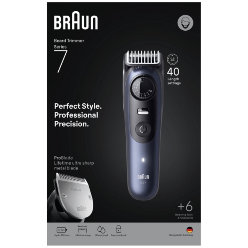 Braun Series 7 BT7520 Barttrimmer – mit 6 Stylingtools – Blau Braun Braun Series 7 BT7520 Barttrimmer – mit 6 Stylingtools – Blau