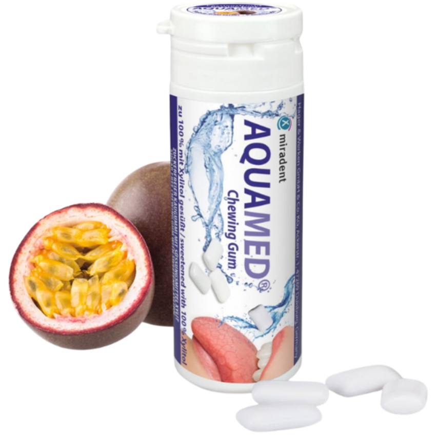 Miradent Xylitol Aquamed Passionfruit Kaugummi – 30 Stück Miradent Miradent Xylitol Aquamed Passionfruit Kaugummi – 30 Stück