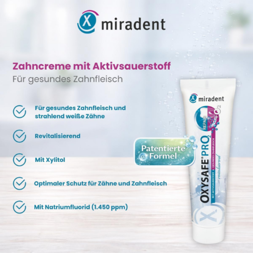 Miradent OXYSAFE Pro² Aktiv-Sauerstoff Zahnpasta – 75 ml Miradent Miradent OXYSAFE Pro² Aktiv-Sauerstoff Zahnpasta – 75 ml