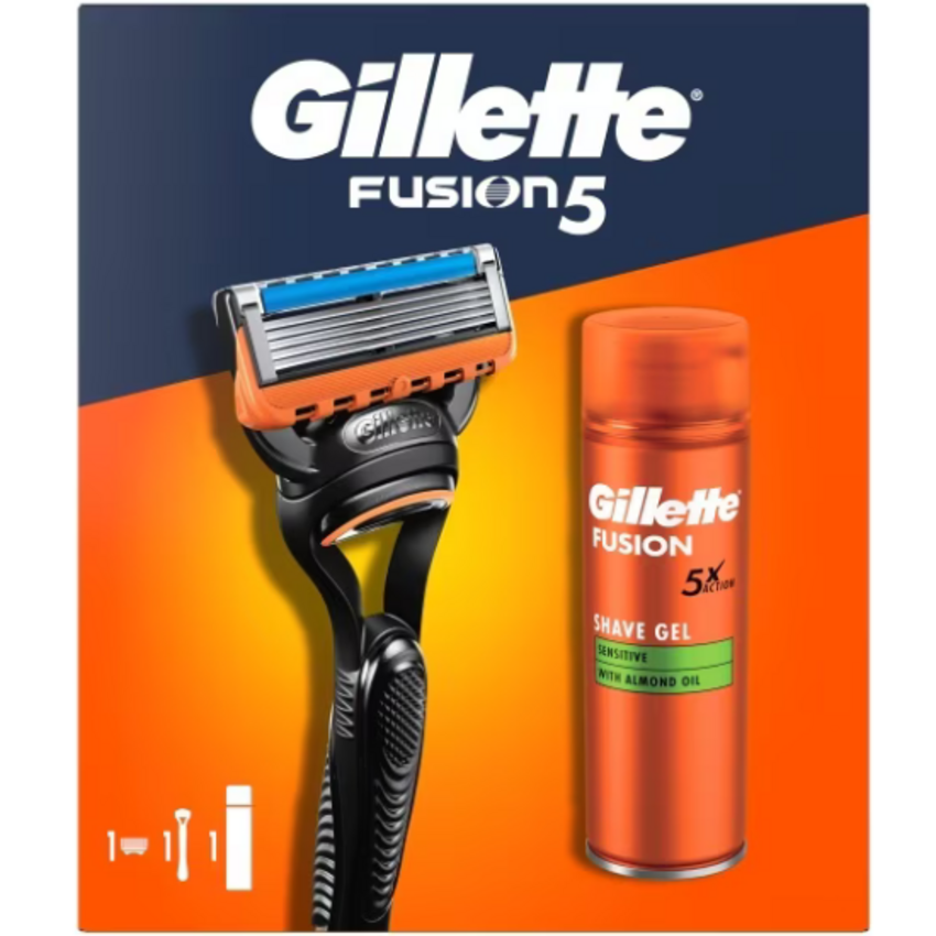 Gillette Fusion5 Rasierer + Sensitive Rasiergel – Geschenkset Gillette Gillette Fusion5 Rasierer + Sensitive Rasiergel – Geschenkset