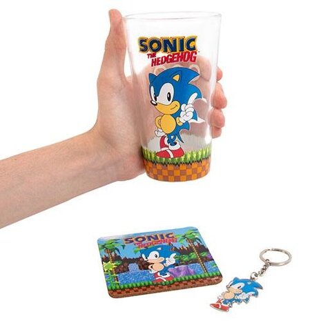 Fizz Creations Sonic the Hedgehog Sleutelhanger, Glas en Onderlegger Set Classic Fizz Creations Sonic the Hedgehog Sleutelhanger, Glas en Onderlegger Set Classic