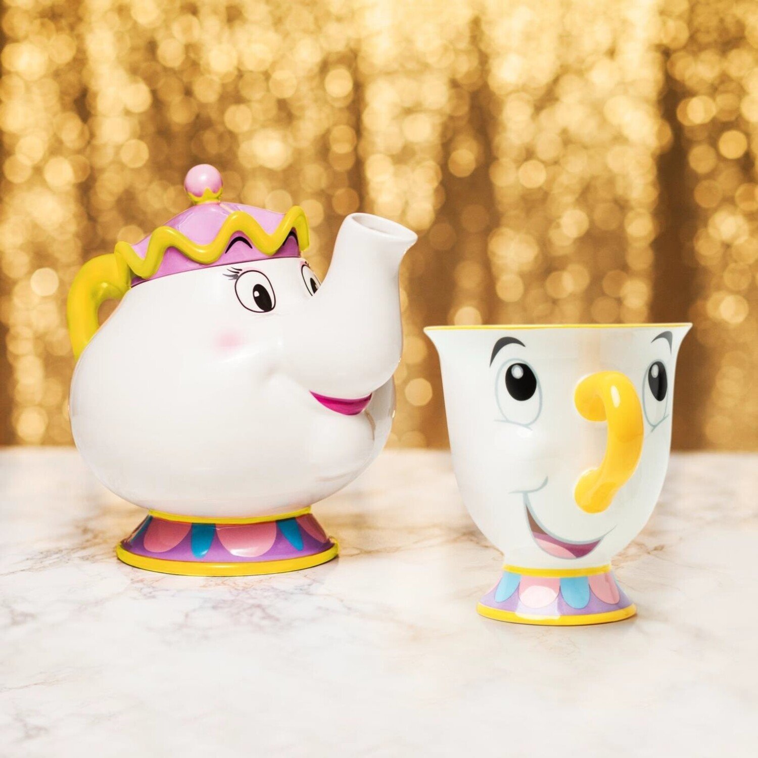 Disney Beauty and the Beast Mrs. Potts Teapot Set With 2 Chip Cups