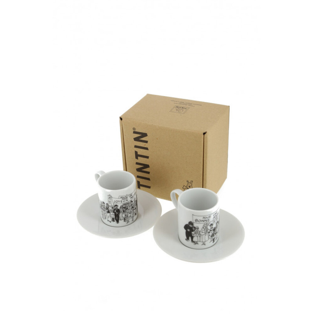 Tintinimaginatio Tintin Set de 2 Tasses Espresso B&W 1972 Tintinimaginatio Tintin Set de 2 Tasses Espresso B&W 1972