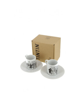 Tintinimaginatio Tintin Set of 2 Espresso Cups B&W 1972 Tintinimaginatio Tintin Set of 2 Espresso Cups B&W 1972