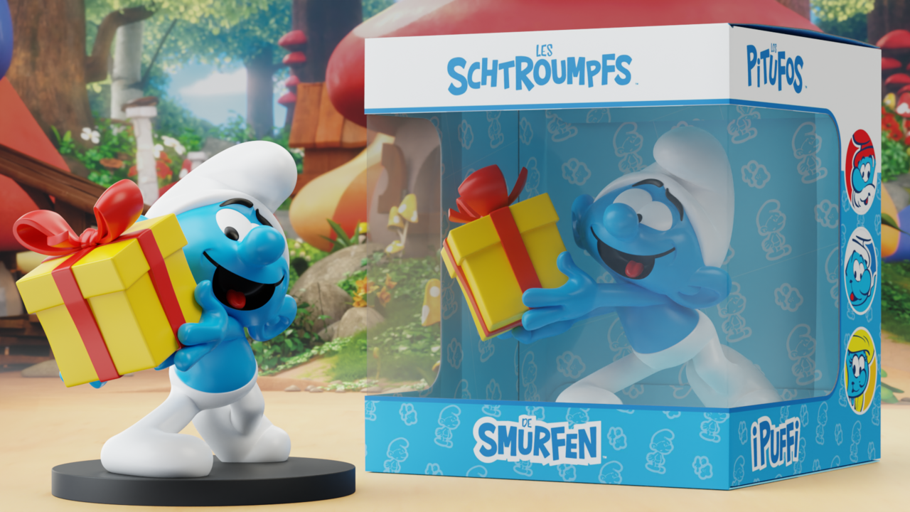 Blue Resin De Smurfen Beeldje Lolsmurf met Geschenk 11 cm Blue Resin De Smurfen Beeldje Lolsmurf met Geschenk 11 cm