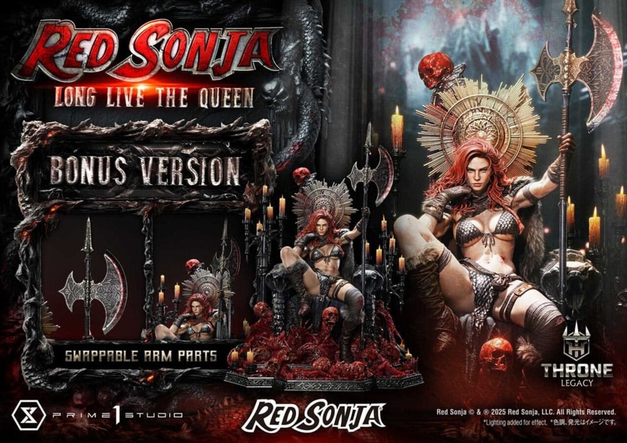 Prime 1 Studio Red Sonja Throne Legacy Collection Statue Statue 1/3 Red Sonja: Long Live the Queen Bonus Version 77 cm