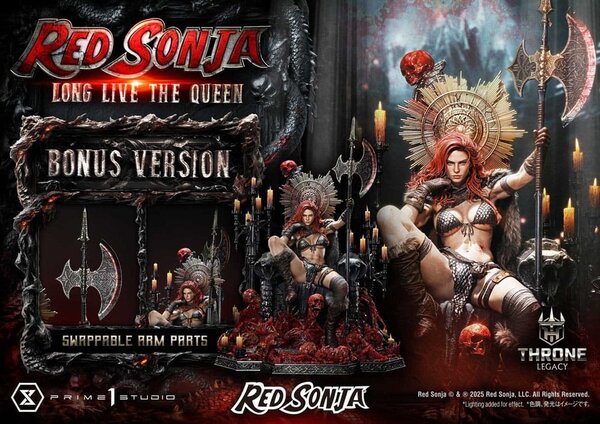 Prime 1 Studio Red Sonja Throne Legacy Collection Statue Statue 1/3 Red Sonja: Long Live the Queen Bonus Version 77 cm