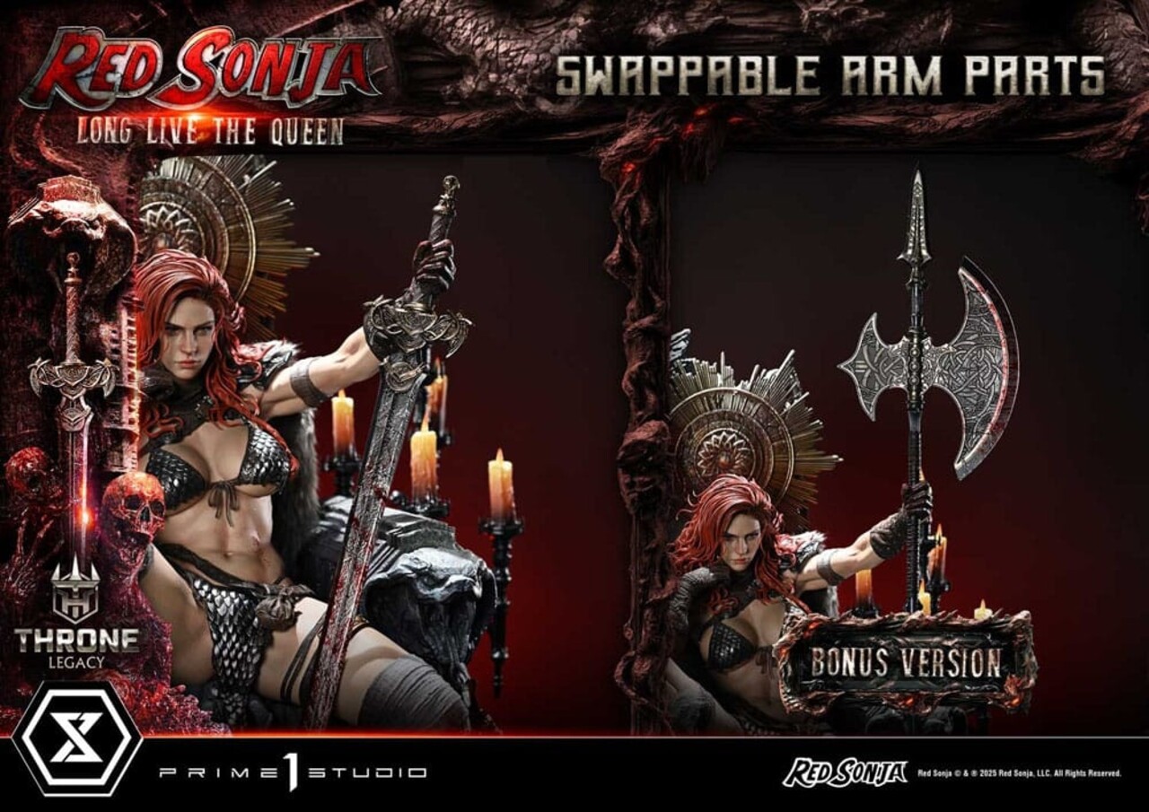Prime 1 Studio Red Sonja Throne Legacy Collection Statue Statue 1/3 Red Sonja: Long Live the Queen Bonus Version 77 cm