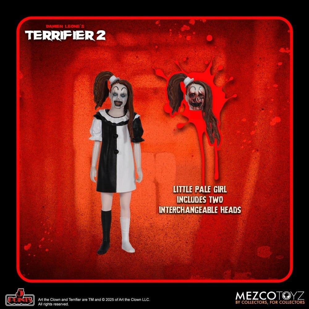 Mezco Toyz Terrifier 2 5 Points Action Figures Set Art & Little Pale Girl 10 cm