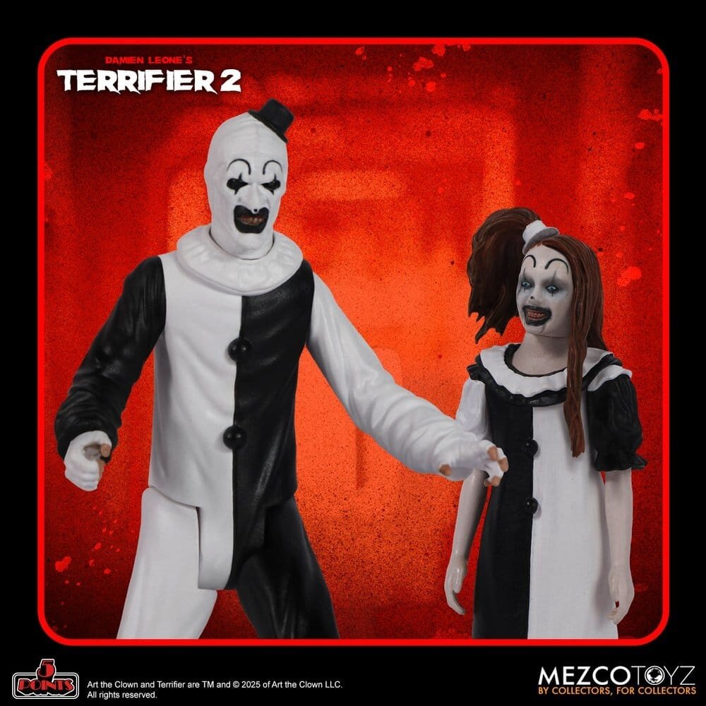 Mezco Toyz Terrifier 2 5 Points Action Figures Set Art & Little Pale Girl 10 cm