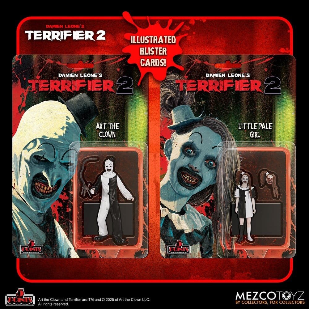 Mezco Toyz Terrifier 2 5 Points Action Figures Set Art & Little Pale Girl 10 cm