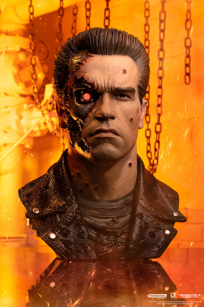 Pure Arts Terminator 2: Judgement Day Bust 1/1 T-800 Model 101 Battle Damaged Art Mask 47 cm Pure Arts Terminator 2: Judgement Day Bust 1/1 T-800 Model 101 Battle Damaged Art Mask 47 cm