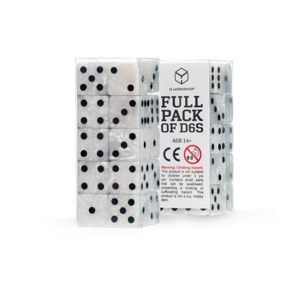 Q Workshop Dice Full Pack of D6s Pearl & Black