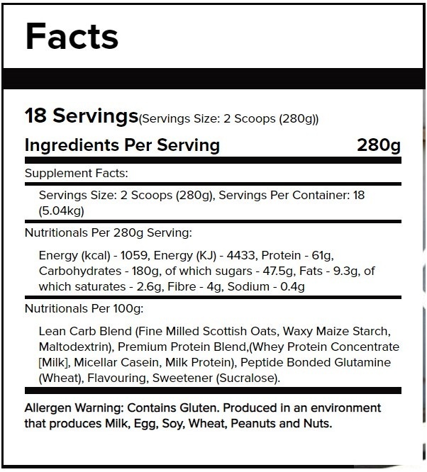 Warrior Mass Lean Gainer  5000 gram
