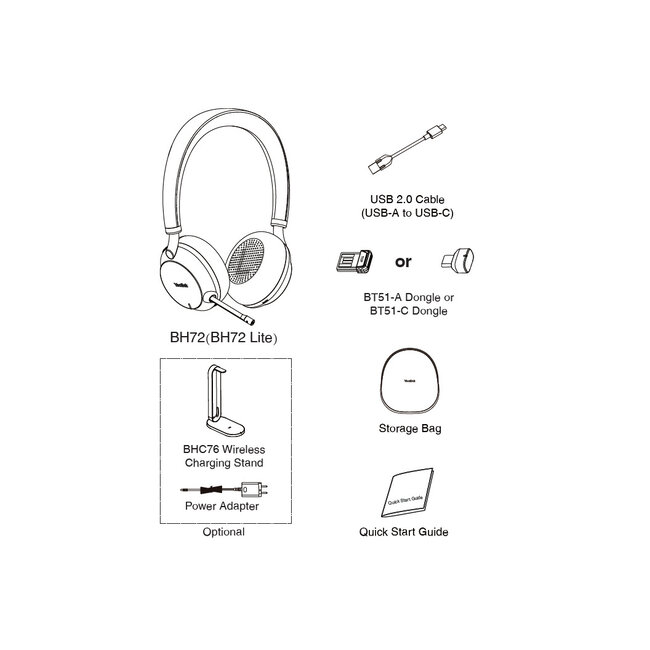 Yealink Yealink BH76 zwarte bluetooth headset USB-C TEAMS standaard
