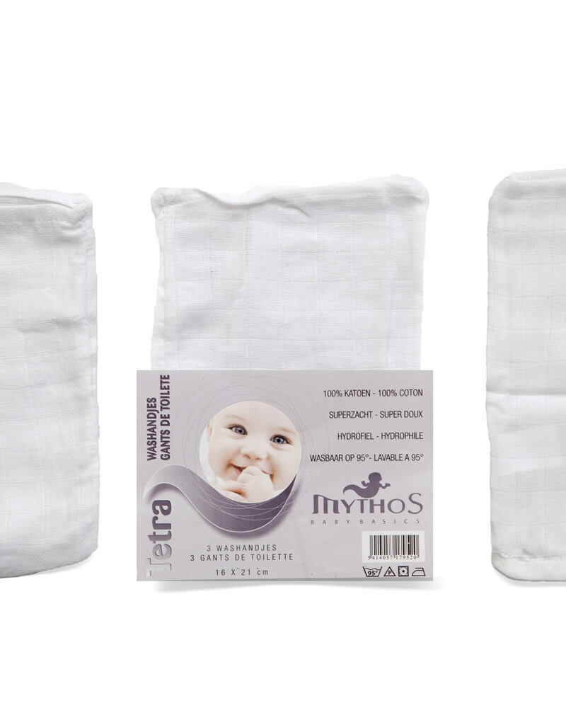 Mythos Tetra Washandjes Katoen Set 3 st Wit