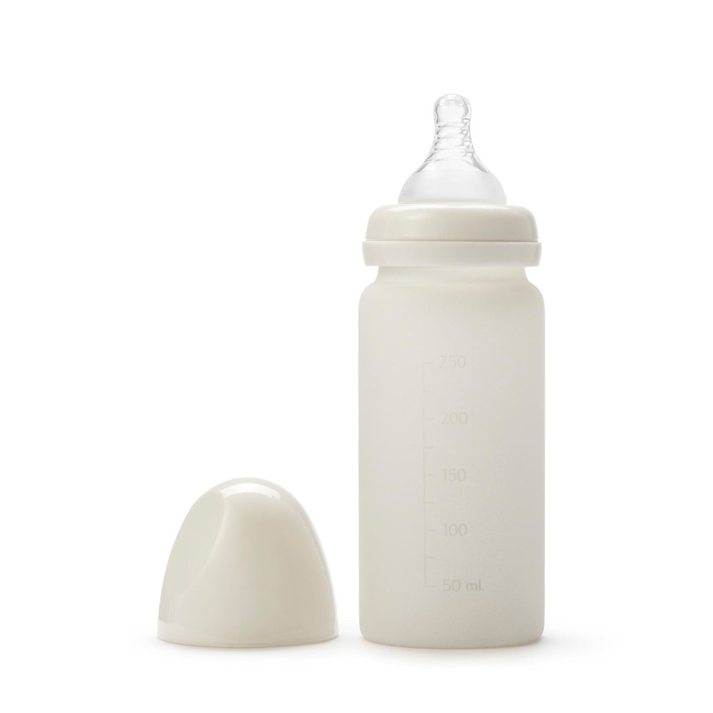 Elodie Glazen baby fles met siliconen speen 0m+  Vanilla