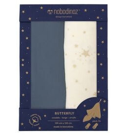 Nobodinoz Box 2 Butterfly Swaddles Blue